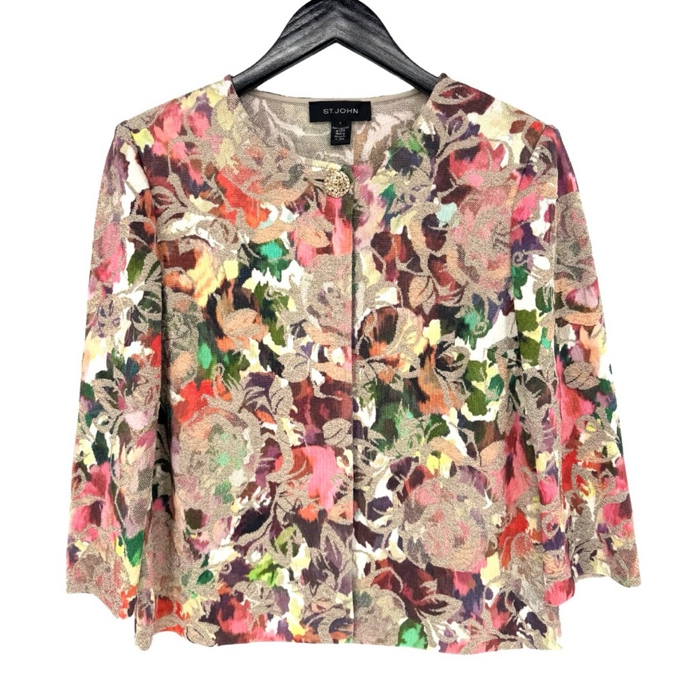 St John Embellished Metallic Floral Knit Cardigan 8 Event Dressy - Picture 11 of 11
